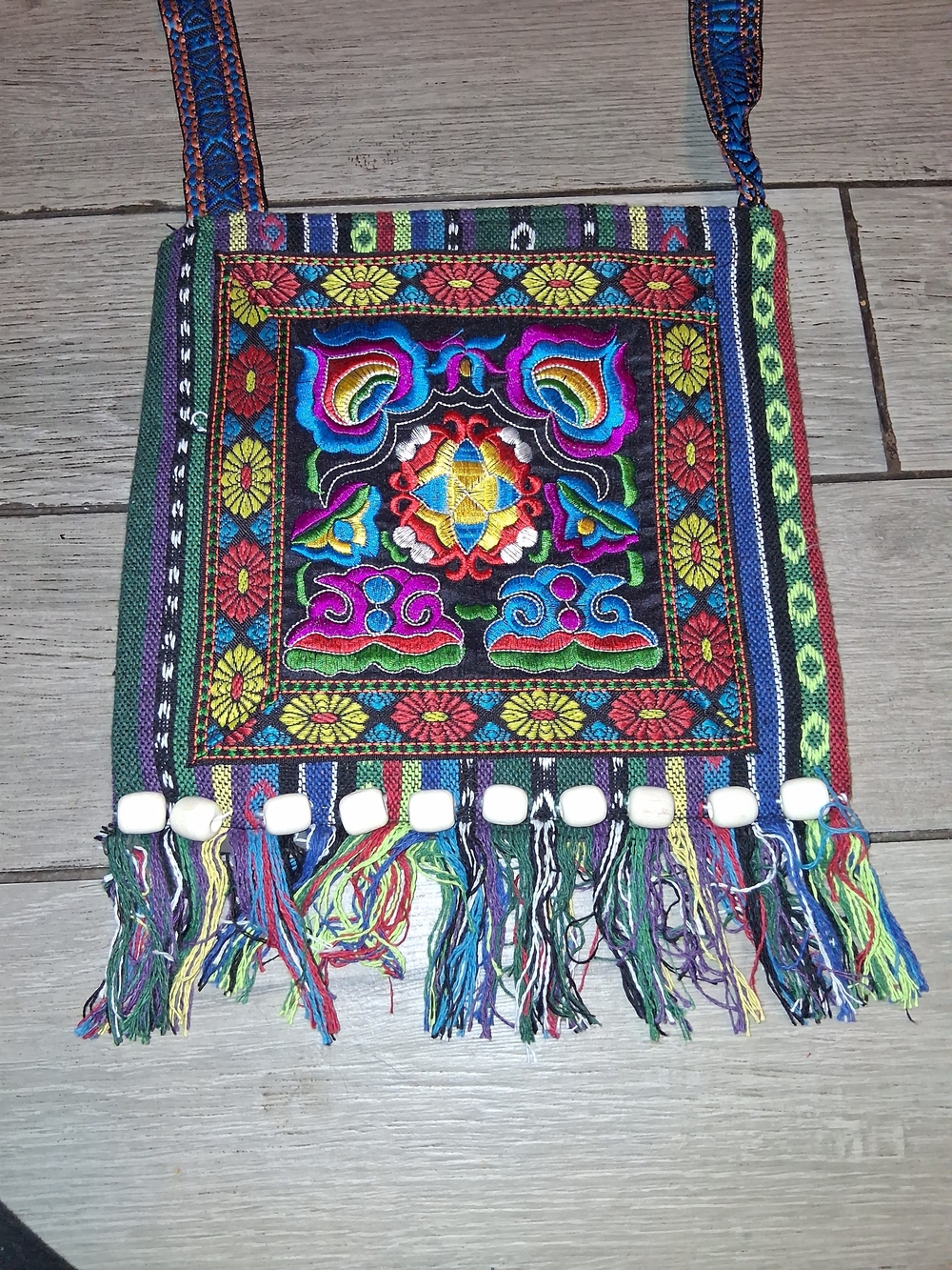 Hand-Embroidered Multicolor Fringe Crossbody Bag - Boho Statement